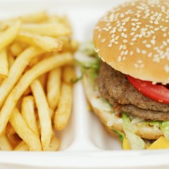 Box with a Hamburger and French Fries